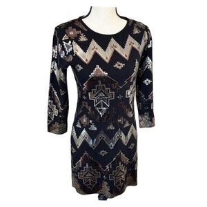 Express Black Fitting Dress with Gold Geometric Sequence